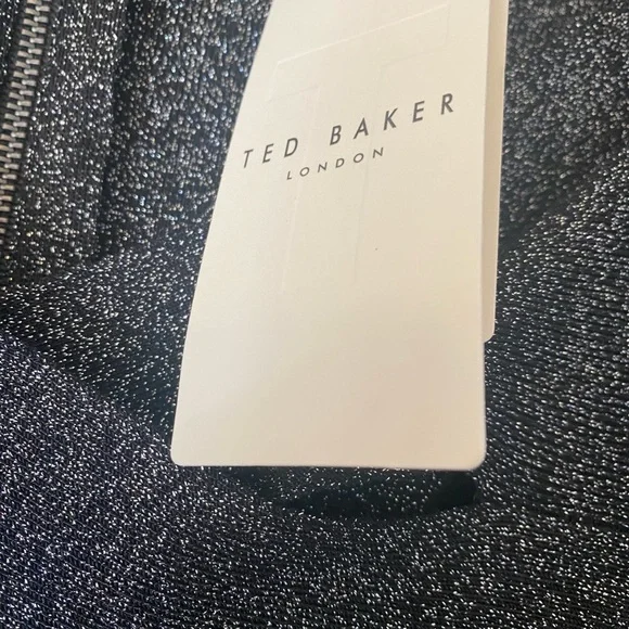 Ted Baker black silver Metallic Tabytha stretch Knit Cross Over Slit dress - Picture 14 of 16